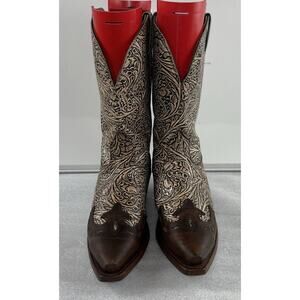 BOULET Brown Tooled Leather Cowgirl Cowboy Western Boots Size 9 C